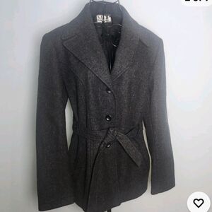 Vintage Mario De Pinto MDP Wool Blazer Belted USA Women L Gray Career Classic